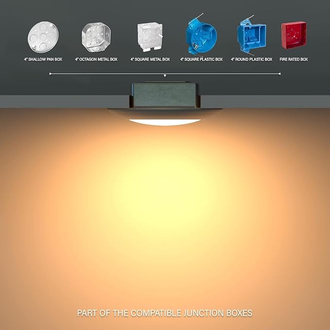8 Packs 6 Inch LED Low Profile Recessed & Surface Mount Disk Light, Round, 15W, 900 Lumens, 5000K Daylight White, CRI80, Driverless Design, Dimmable, ETL Listed, White
