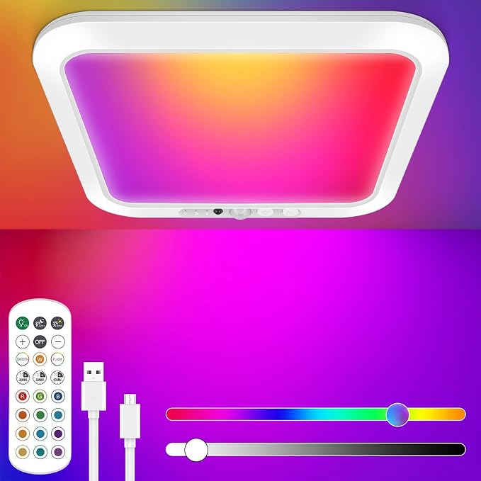 Rechargeable Motion Sensor Ceiling Light, Battery Closet Light 12 RGB Color
