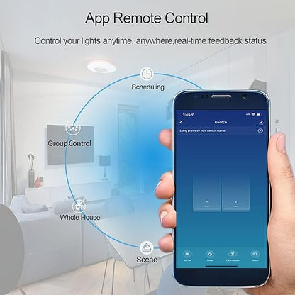 Wireless 2.4GHz Tuya WiFi Smart Light Touch Wall Switch Compatible with Alexa and Google Home for Lamp, Neutral Wire Required, No Gateway Required.Us Standard Electrical(2 Gang White)
