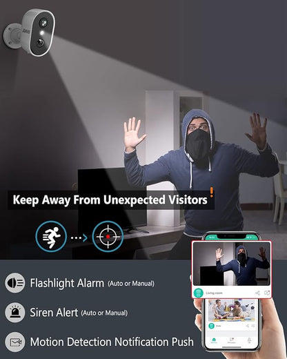 ANRAN Security Cameras Wireless Outdoor,2K 3MP Battery Powered Indoor Home Security Camera with AI Motion Detection & Color Night Vision,2-Way Talk Spotlight Siren Alarm, Work with Alexa,Waterproof