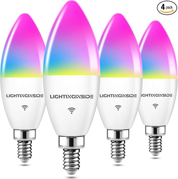 Lightinginside E12 Smart Bulbs 60W Equivalent, Candelabra LED Bulb Compatible with Alexa/Google Assistant, 500LM 6W, 2.4G WiFi Only, ETL Listed, 4PCS