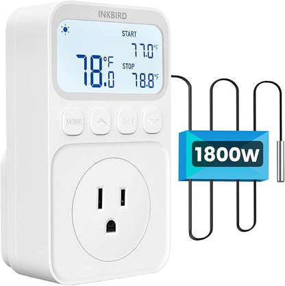 INKBIRD Plug in Thermostat 15A 1800W, Programmable Heating Cooling Digital Temperature Controller Timer for Window A/C Fan Heater Greenhouse Homebrewing Reptile