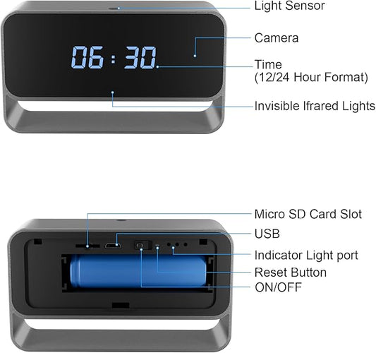 LIBREFLY Mini Wireless Security Camera with Clock Display- Full HD 1080P WiFi Camera - Small Nanny Cam - Night Vision - SD/Cloud Storage