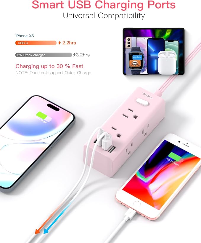 One Beat 10Ft Extension Cord with Multiple Outlets,Flat Plug Power Strip