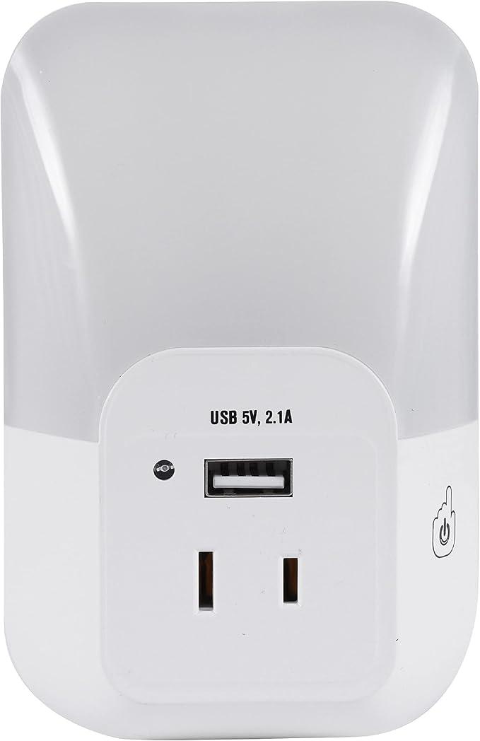 LEDVANCE Sylvania LED Night Light with USB Port and Socket, 3-Color Select, Frosted, 3000K, 5 Lumens, Cool White - 1 Pack (64991)