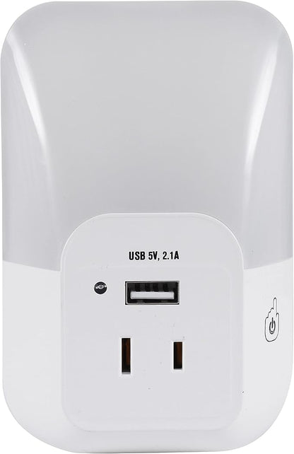 LEDVANCE Sylvania LED Night Light with USB Port and Socket, 3-Color Select, Frosted, 3000K, 5 Lumens, Cool White - 1 Pack (64991)