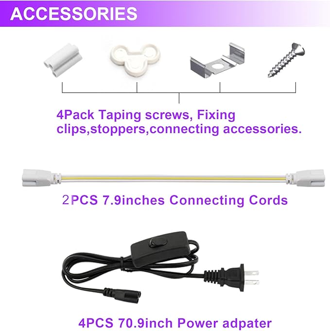 4 Pack 10W 48 LED Black Light Bars 1Ft 395-400nm UV Blacklight Tube with 5.9Ft Cord+Plug+Switch Linkable Black Light Fixtures for Bedroom Fluorescent Poster Body Paint Halloween Glow Party