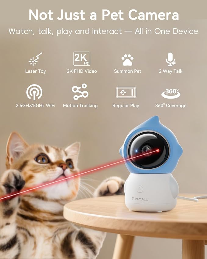 ZUMIMALL Pet Camera with Laser Toy, 2K WiFi Dog Cat Camera with Phone App