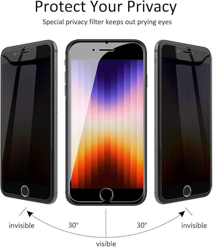 Fotbor Privacy Screen for iPhone SE 2020/2022, iPhone 2nd/3rd Generation Privacy Screen Protector, iPhone SE 2020/2022 Screen Protector Tempered Glass, 4.7-Inch, Anti Spy, 2-Pack (dark)