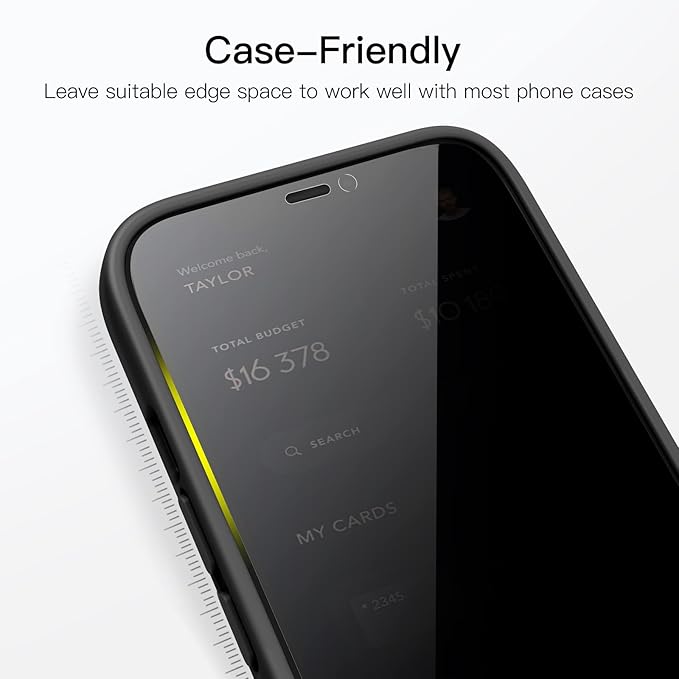 JETech Privacy Full Coverage Screen Protector for iPhone 12/12 Pro 6.1-Inch, Anti-Spy Tempered Glass Film, Edge to Edge Protection Case-Friendly, 2-Pack