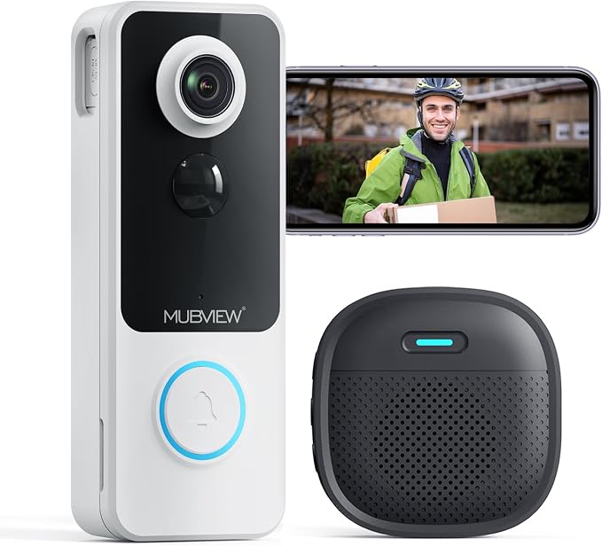 MUBVIEW 1080p Wireless Video Doorbell with Chime, No Subscription