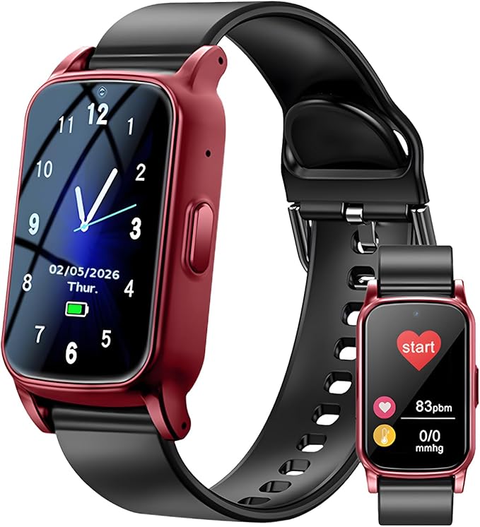 Fall Detection Smart Watch for Seniors with GPS Tracking, SOS Alert & HD Video Call, Waterproof Fitness Tracker for Dementia/Alzheimer’s, 4G Safety (Modern, Red)