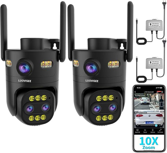 Luovisee Indoor/Outdoor Cameras for Home Security 2Pack,2.4/5G WiFi Camera Wired,10x Hybrid Zoom,Plug-in 9.8ft Cable,360° Pan Tilt,Auto-Tracking,24/7 Recording,Work with NVR/DVR