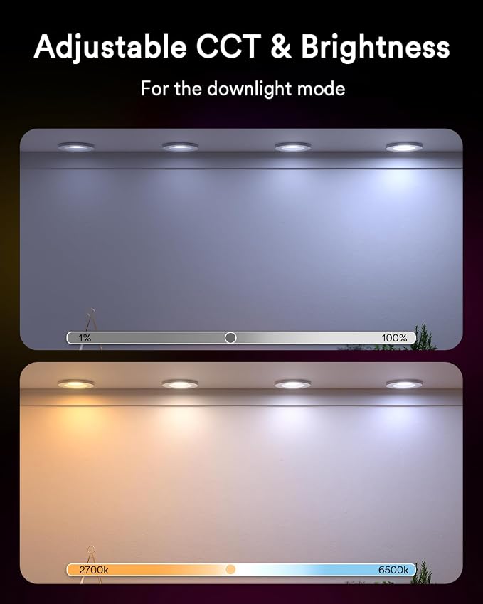Smart Retrofit Recessed Lighting 6 Inch, Dimmable Alexa Ceiling Light, 1PC | Individual Contol Round-Ring Lighting, Wi-Fi Bluetooth Connect, Anti-Glare Baffle Trim, Color Changing for Bedroom
