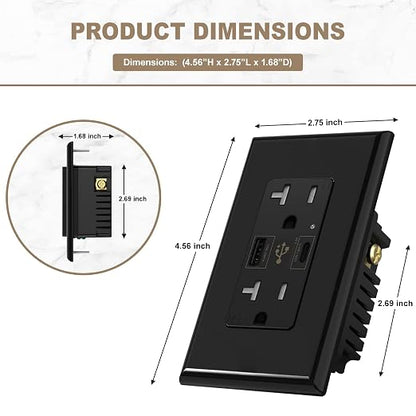 Micmi USB Outlet with C + A Wall Dual High Speed Receptacle Smart 4.8A Fast Charging Capability, 20Amp 125Volt, Tamper Resistant Wall Plate Included UL Listed (10Pack, Black, 20 Amp Outlet)