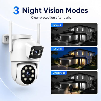 Camcamp 2K Dual Lens PTZ Security Camera Outdoor, WiFi Auto Tracking | 355° Pan-Tilt, Color Night Vision, 2-Way Audio, Motion Detection, Plug-In Powered, IP66, No Monthly Fee