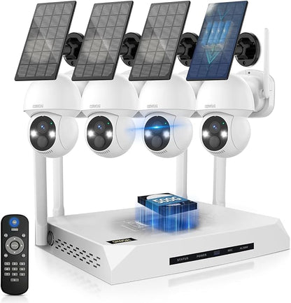 Outdoor Wireless Security Camera System, 4MP Solar Powered Battery Cameras