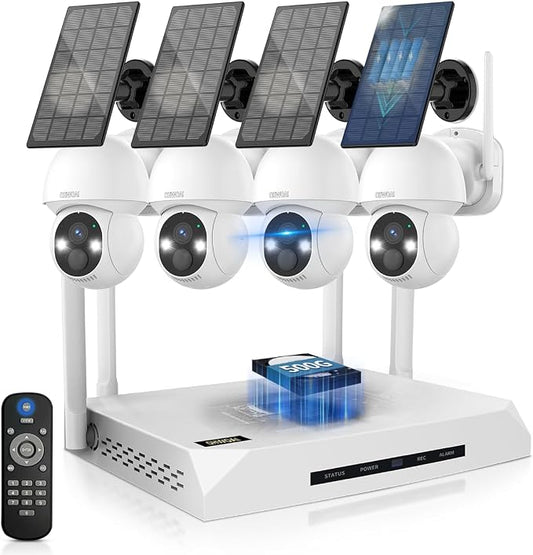 Outdoor Wireless Security Camera System, 4MP Solar Powered Battery Cameras