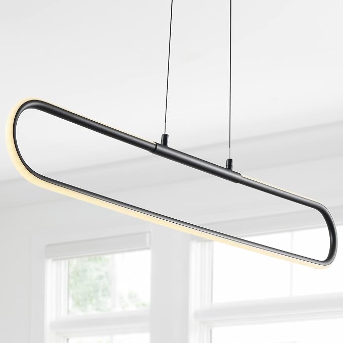 JONATHAN Y Ned 39" Integrated LED Linear Pendant Dimmable Metal, Black | Modern Adjustable Height Chandelier, Kitchen Island Light, 3000K, 1690 Lumens, ETL Listed, Cord, Minimalist Decor