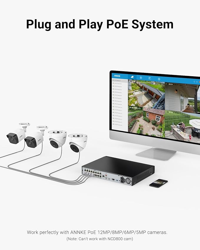 ANNKE 16 Channel NVR for Security Camera, 5-in-1 16CH 12MP Network Video Recorder with 4TB Hard Drive Disk, Supports 12MP/8MP/6MP/5MP/4MP PoE IP Cameras, 24/7 Surveillance Recording