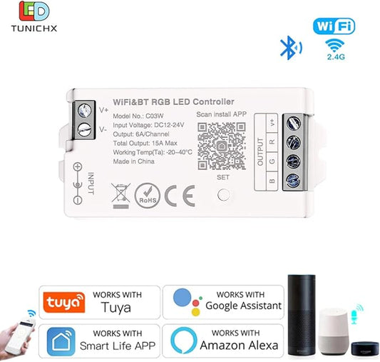 C03W RGB LED Controller Tuya WiFi 2.4G RF LED Dimmer for 4Pin SMD COB Strip