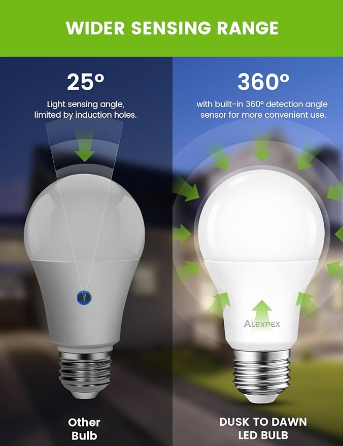 Dusk to Dawn LED Light Bulbs, 13W(100W Equivalent) 1100LM, 3000K Warm White, A19 E26 Automatic Sensor Lighting for Indoor Outdoor, Lightbulbs for Porch, Front Door, Entryway, 3 Pack