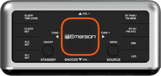Emerson CKS1521-A SmartSet Bluetooth Dual Alarm Clock Radio with 1.4” Orange LED Display, Auto Time-Set, USB Phone Charger, FM Radio, AUX Input, Auto-Dimmer & Orange Accent Light