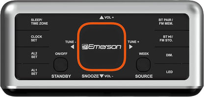 Emerson CKS1521-A SmartSet Bluetooth Dual Alarm Clock Radio with 1.4” Orange LED Display, Auto Time-Set, USB Phone Charger, FM Radio, AUX Input, Auto-Dimmer & Orange Accent Light