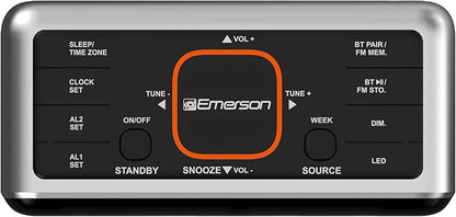Emerson CKS1521 SmartSet Bluetooth Dual Alarm Clock Radio with 1.4” Orange LED Display, USB Charger, FM Radio, AUX Input, Auto-Dimmer, and Orange Accent Light