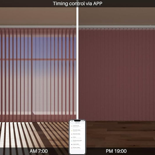 Motorized Sheer Vertical Blinds Compatible with Alexa Google Home, Light Filtering Smart Vertical Blind Sliding Door Blinds Remote Control Blinds for Sliding Glass Door Customize (Brown)