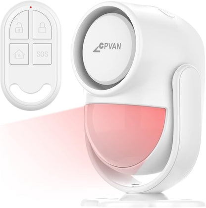 CPVAN 125dB Loud Motion Sensor Alarm with 328ft Remote Control (40ft PIR Detector, Batteries), Indoor Wireless Infrared Security Motion Detector with Siren for Home Garage Van (CP2 Pro, Whtie)