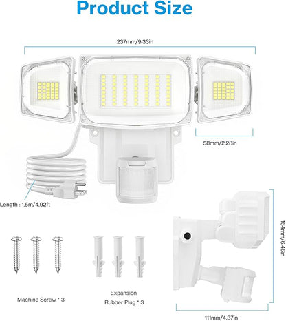 Olafus 70W Motion Sensor Outdoor Light Plug in, Motion Flood Light Dusk to Dawn, 7000LM LED Security Light IP65 Waterproof, Motion Activated 6500K PIR Sensor Lighting for Garage Yard Patio Eave, White