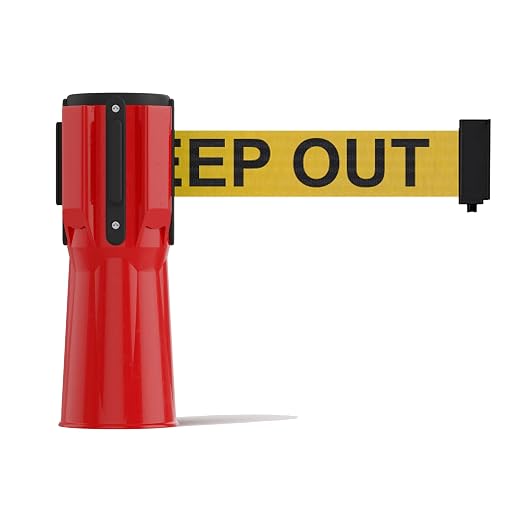 Trafford Industrial 11 ft Cone-Mounted Retractable Belt Barrier Red Case with Yellow with"Danger - Keep Out" Black Letters Belt