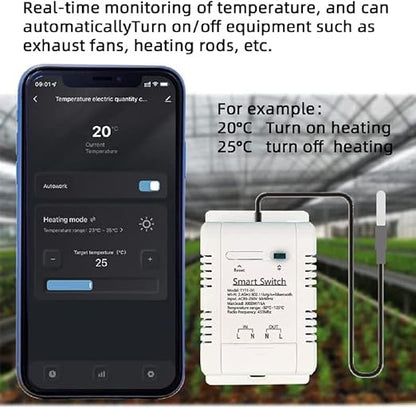 WiFi Temperature Controller Sensor Module, Tuya app Wireless Remote 16A Smart Switch with Energy Consumption Monitoring,Compatible with Alexa Google