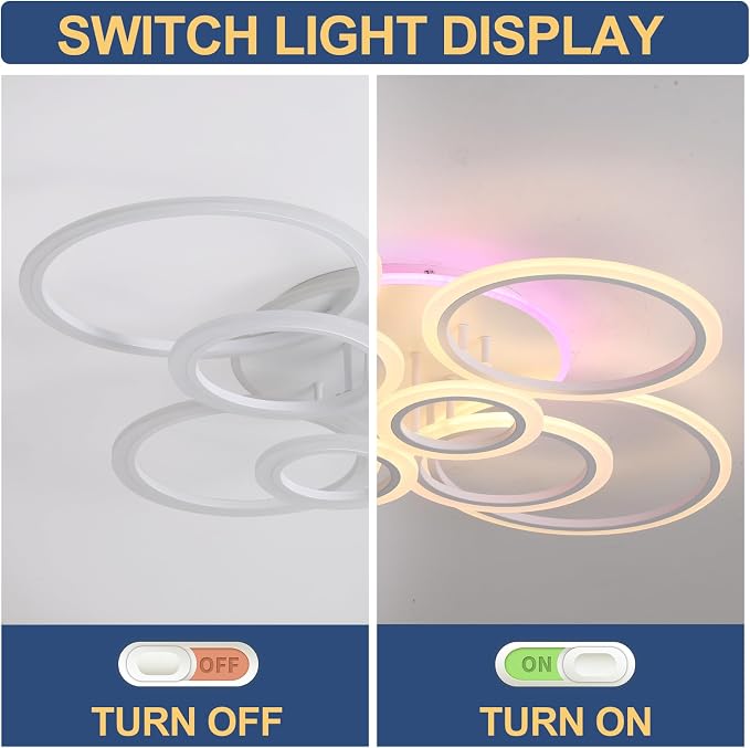80W LED Ceiling Light, Dimmable 8-Ring Flush Mount Fixture, White | 41.3" Modern Ceiling Light with Remote, 4800LM, 3000K-6000K Tunable White & 3-Color Backlight for Living Room Bedroom Kitchen