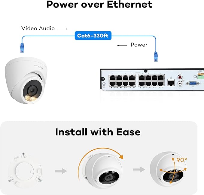 ONWOTE 4K 8MP PoE IP Camera, Smart AI Human Vehicle Detection Activate Bright Spotlights, 134° Wide Viewing Angle, Indoor/Outdoor, Commercial Wired Camera for Business, Add-on to PoE NVR System