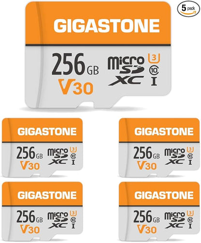 GIGASTONE 256GB Micro SD Card 5-Pack, A1 V30 4K Video Recording, Surveillance, Security Camera, Action Camera, Drone, 100MB/s MicroSDXC Memory Card UHS-I Class 10
