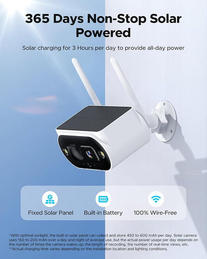 Solar Security Cameras Wireless Outdoor, Quick Installation, No Subscription Cameras for Home Security Camera System, 4MP Color Night Vision, 10CH Expandable, 2.4 & 5GHz WiFi, 4 Cameras with Monitor