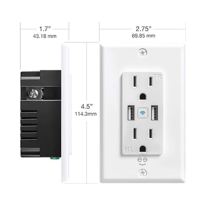 Geeni 2-Port USB Speed Charger Wall Outlet, Dual USB & Power, Smart Charge