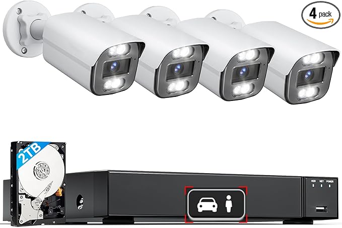 8MP 4K UHD Poe Wired Security Camera for LongPlus Security Cameras System, Outdoor House Security Camera w/LED Spot Lights Color Night Vision, Red-Blue Alarm Lights & Sound, 24/7 Recording