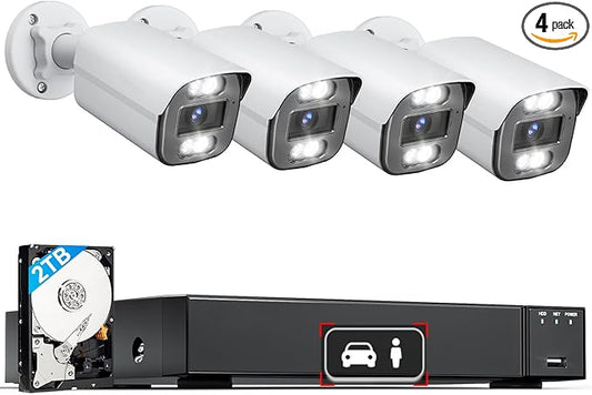 8MP 4K UHD Poe Wired Security Camera for LongPlus Security Cameras System, Outdoor House Security Camera w/LED Spot Lights Color Night Vision, Red-Blue Alarm Lights & Sound, 24/7 Recording