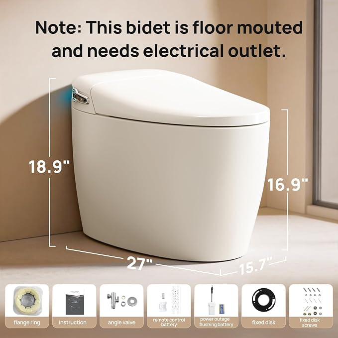 Smart Toilet with Bidet Built-in: Bidet Toilet with 4 Washing Child Friendly Modes, Elongated Heated Seat, One Piece Toilet with Dryer, Remote, Foot Sensor, Auto Flush Lid&Seat, UV-C Night Light