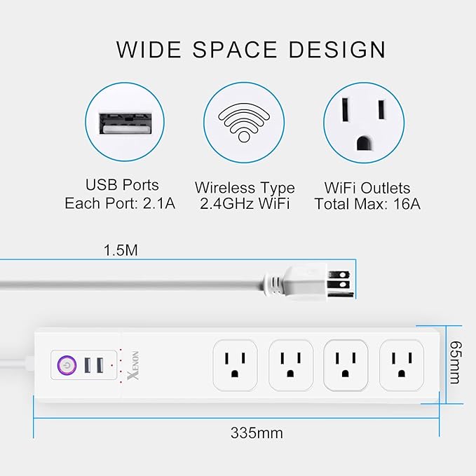 XENON ZigBee Smart Power Strip,Surge Protector with 4 Individually Controlled Smart Outlets and 2 USB Ports, Compatible with Alexa Google Home, 5Feet Extension Cord
