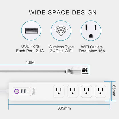 XENON ZigBee Smart Power Strip,Surge Protector with 4 Individually Controlled Smart Outlets and 2 USB Ports, Compatible with Alexa Google Home, 5Feet Extension Cord