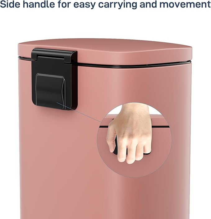 Arlopu 8/13.2 Gallon Step Trash Can, Stainless Steel Garbage Bin, Soft-Close Rubbish Bin with Removable Plastic Inner Bucket, Fingerprint-Proof, Lid Dustbin, Suit for Kitchen Home (Pink, 30L)