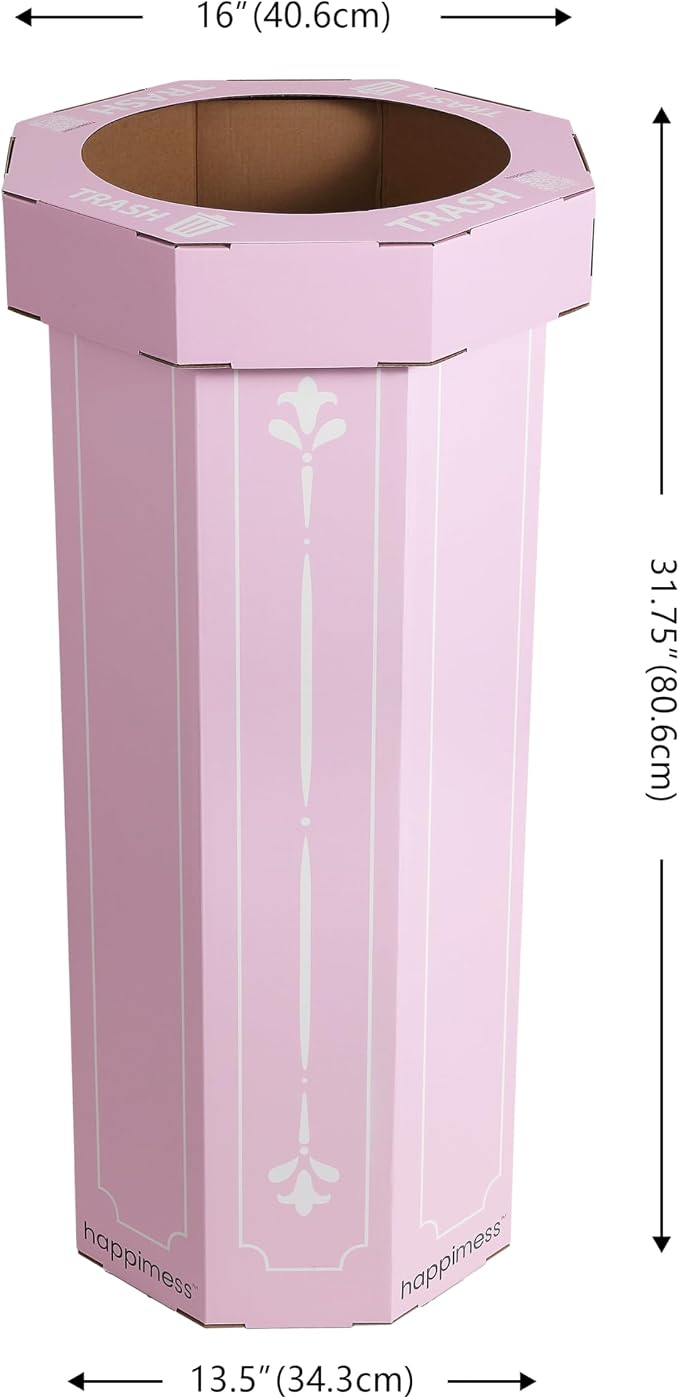 happimess Fleur 25 Gal Trash Can Bin, Bridal Pink, Set of 2
