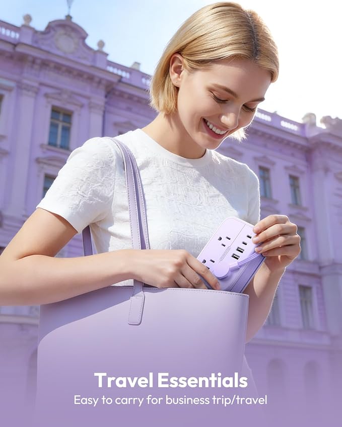 NTONPOWER Purple Travel Power Strip, 6 Outlets 4 USB Ports(2 USB C), 4ft Purple Extension Cord Wrapped Around Small Power Strip, Compact for Travel, Hotel, Cruise Approved