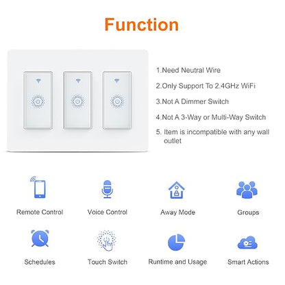 Smart Light Switch WiFi Switch Touch Wall Switch 3 Gang