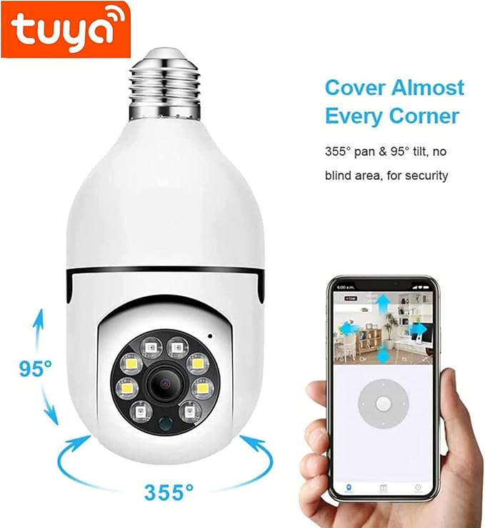 Light Bulb Security Camera, 5GHz 2.4GHz ,Degree Pan/Tilt Panoramic IP Security Camera, TUYA WiFi 1080P Smart Home Surveillance Cam with Motion Detection Alarm Night Vision Two Way Talk Indoor E27