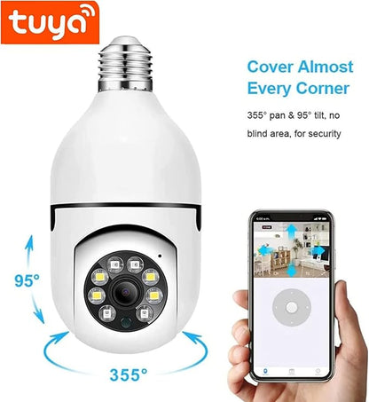 Light Bulb Security Camera, 5GHz 2.4GHz ,Degree Pan/Tilt Panoramic IP Security Camera, TUYA WiFi 1080P Smart Home Surveillance Cam with Motion Detection Alarm Night Vision Two Way Talk Indoor E27